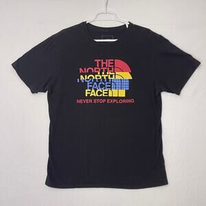 The North Face T-Shirt Mens Large Black Multicolor BIG Spell Out Logo Crew Neck